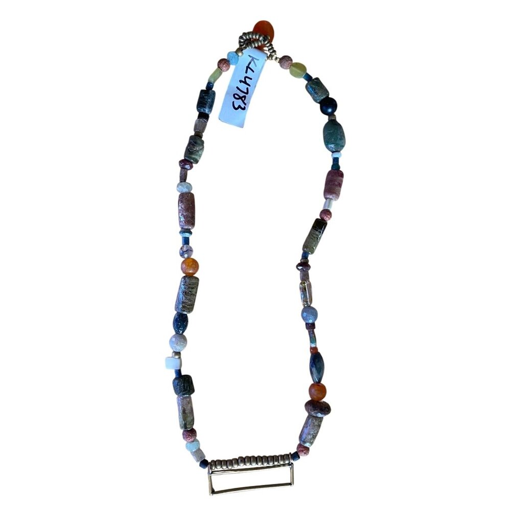 Handcrafted Multicolor Beaded Necklace With Brass Accent And Stone Beads